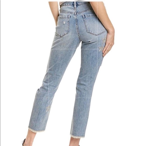 Blank NYC The Ludlow Crop Girlfriend Distressed Jeans with Star Patches Sz 27 - Picture 11 of 16